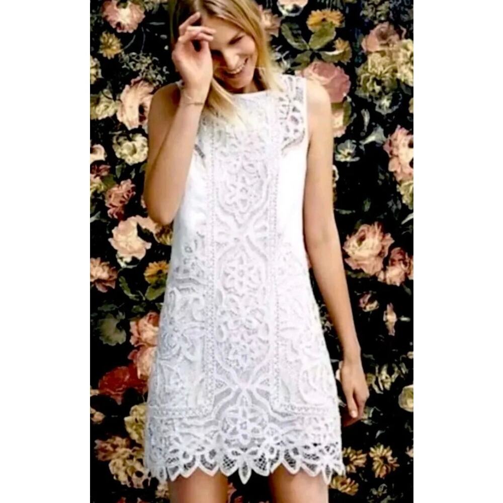 Anthropologie Moulinette Soeurs Horkelia Ivory Lace Shift Dress Size 2 Linen